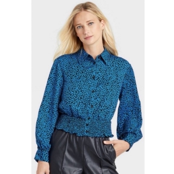 Who What Wear Blue Ditsy Floral Blouse - Picture 1 of 3